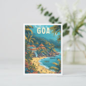 ゴアビーチインドヴィンテージアートトラベルイラストレーション ポストカード (スタンド正面)