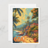 ゴアビーチインド芸術的旅行イラストレーション ポストカード (正面/裏面)