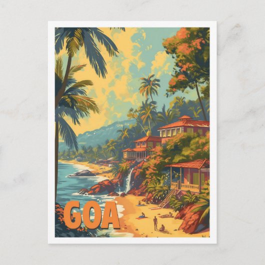 ゴアビーチインド芸術的旅行イラストレーション ポストカード (正面)