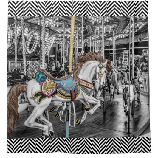 ゴエレガントーラウンド回転木馬ヴィンテージ シャワーカーテン (正面)