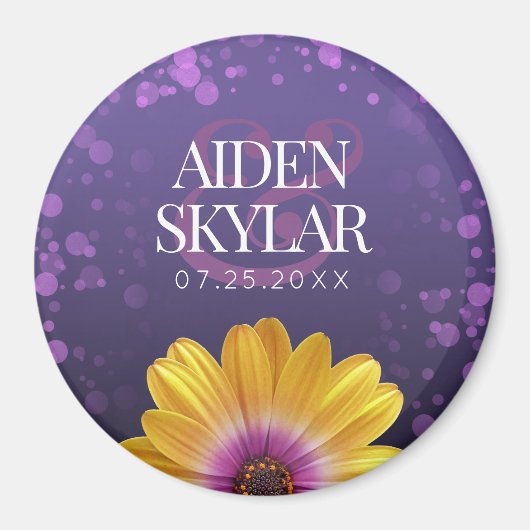 ゴエレガントールデンデイジーとパープルグリッター結婚ズ マグネット (正面)