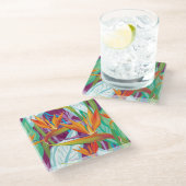 ゴクラクチョウカ属パターン ガラスコースター (アングル)