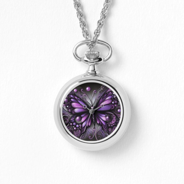 ゴシッお洒落ク蝶パープルブラックカラフル 腕時計 (正面)