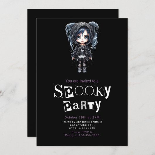 ゴシッかわいらしクガールハローウィンパーティ 招待状 (正面/裏面)