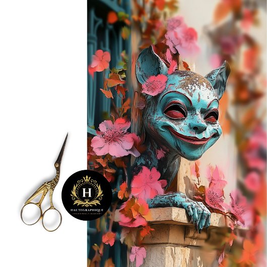 ゴシッよくはしゃぐクガーゴイエレピンクフローラデコパージュ 薄葉紙