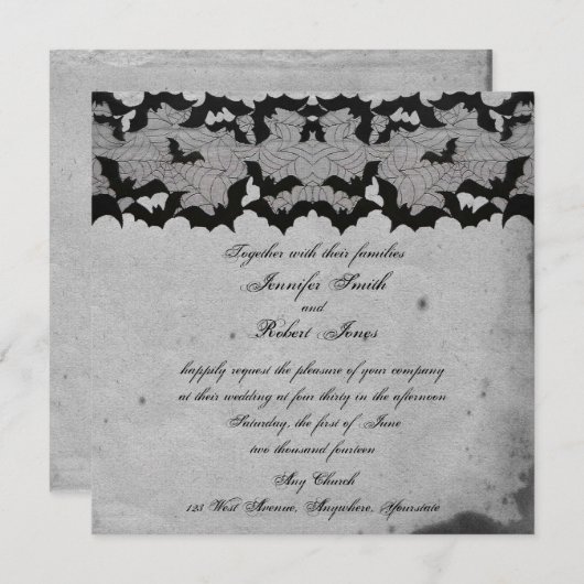 ゴシッエレガントクこうもりレースポー結婚式招待状 招待状 (正面/裏面)