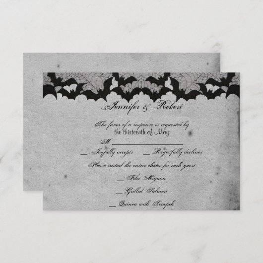 ゴシッエレガントクこうもりレースポ結婚スの応答カード 出欠カード (正面/裏面)