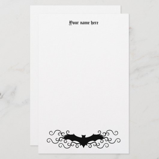 ゴシッエレガントクのハロウィーンこうもりと白い渦巻き 便箋 (正面/裏面)