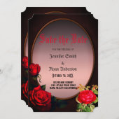 ゴシッエレガントクの赤いバラは日付を保存 招待状 (正面/裏面)