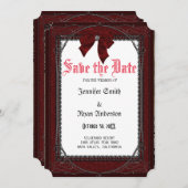 ゴシッエレガントクの赤いバラは日付を保存 招待状 (正面/裏面)