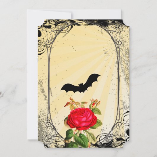 ゴシッエレガントクの赤いバラは日付を保存 招待状 (裏面)