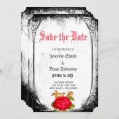 ゴシッエレガントクの赤いバラは日付を保存 招待状 (正面/裏面)