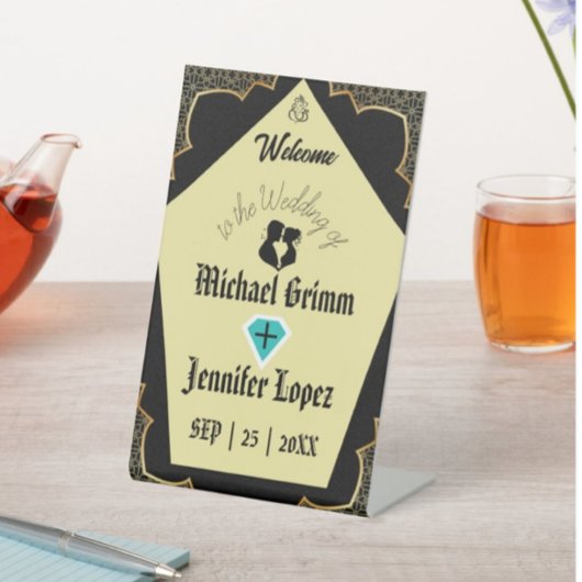 ゴシッエレガントクゴールデンパーソナライズされたブ結婚ラック 台座サイン