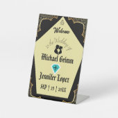 ゴシッエレガントクゴールデンパーソナライズされたブ結婚ラック 台座サイン (正面)