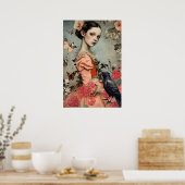 ゴシッエレガントクビクトリアンガールフローラ&レイヴン ポスター (キッチン)