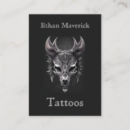 ゴシッエレガントクファンタジーウルフスカルブラック&シルバー 名刺