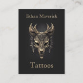 ゴシッエレガントクファンタジーウルフスカルブラック&金ゴールド 名刺 (正面)