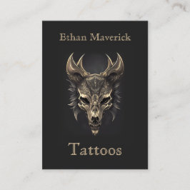 ゴシッエレガントクファンタジーウルフスカルブラック&金ゴールド 名刺