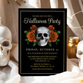 ゴシッエレガントクフローラスカルハロウィーン金ゴールド 箔招待状