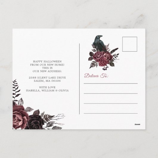 ゴシッエレガントクフローラハロウィーン新しいホームムービング シーズンポストカード (裏面)