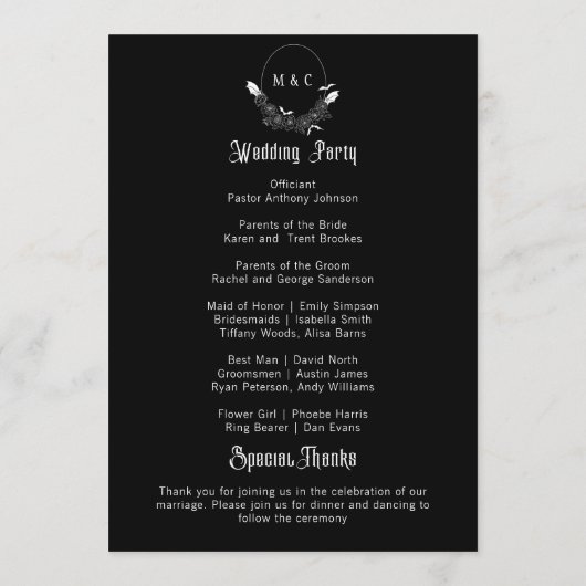 ゴシッエレガントクフローラブラック結婚式 プログラム (裏面)