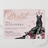 ゴシッエレガントクフローラ結婚のドレスブライダルシャワー 箔招待状 (正面)