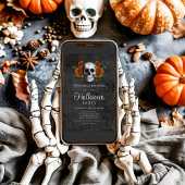 ゴシッエレガントクブラックフローラスカルハロウィーン 招待状