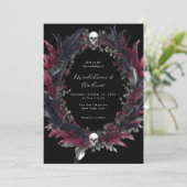 ゴシッエレガントクブラックレッドフェザーリース結婚ズ 招待状 (スタンド正面)