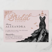 ゴシッエレガントクブラック結婚ズドレスブライダルシャワー 箔招待状 (正面)