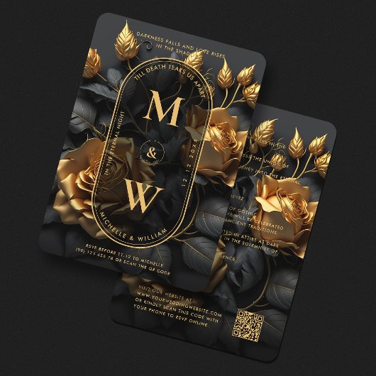 ゴシッエレガントクブラック金ゴールドバラボホラックス結婚ズ 招待状