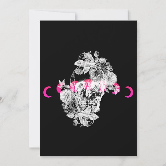 ゴシッエレガントクブラック&ピンクスカル大人ハロウィーン 招待状 (裏面)