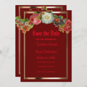 ゴシッエレガントクヴィンテージの花は日付保存 招待状 (正面/裏面)