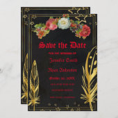 ゴシッエレガントクヴィンテージの花I日を保存 招待状 (正面/裏面)