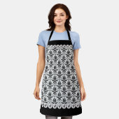 ゴシッエレガントクヴィンテージダマスク&スカルパターン エプロン (着用した状態)