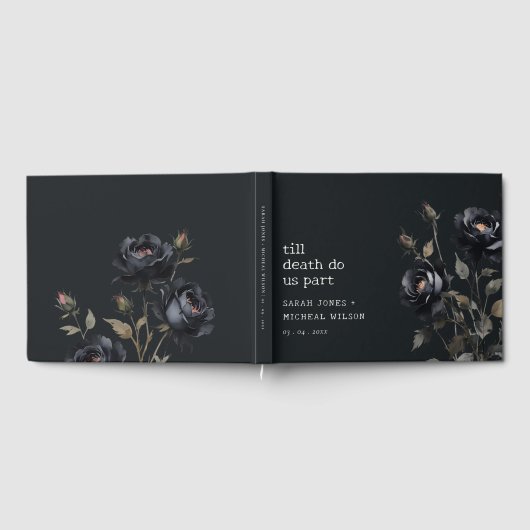 ゴシッエレガントク色ダークウォーターカラーブラックバラ結婚ズ ゲストブック (全面)