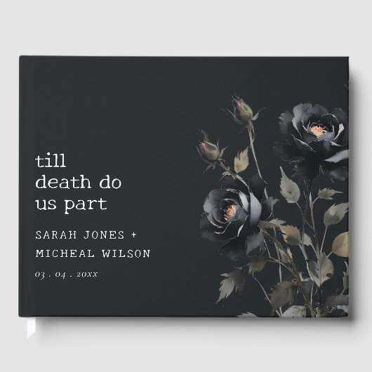 ゴシッエレガントク色ダークウォーターカラーブラックバラ結婚ズ ゲストブック (正面)