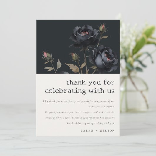 ゴシッエレガントク色ダークウォーターカラーブラックバラ結婚ズ サンキューカード (スタンド正面)