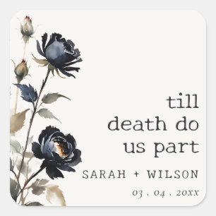 ゴシッエレガントク色ダークウォーターカラーブラックバラ結婚ズ スクエアシール