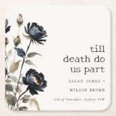 ゴシッエレガントク色ダークウォーターカラーブラックバラ結婚ズ スクエアペーパーコースター (正面)