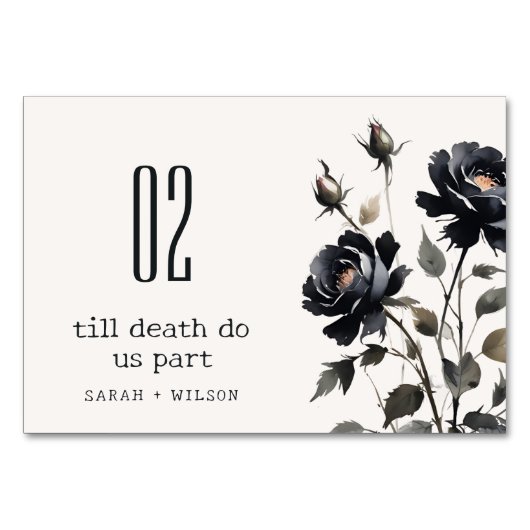ゴシッエレガントク色ダークウォーターカラーブラックバラ結婚ズ テーブルナンバー (正面)