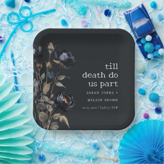 ゴシッエレガントク色ダークウォーターカラーブラックバラ結婚ズ ペーパープレート (パーティー)