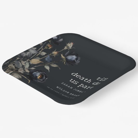 ゴシッエレガントク色ダークウォーターカラーブラックバラ結婚ズ ペーパープレート (傾斜あり)