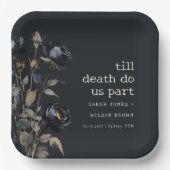 ゴシッエレガントク色ダークウォーターカラーブラックバラ結婚ズ ペーパープレート (正面)