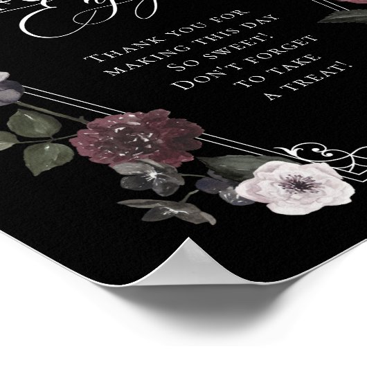 ゴシッエレガントク黒の水色のフローラの好意サイン ポスター (角)