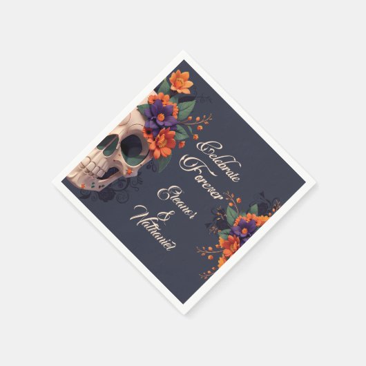 ゴシッエレガントク3Dフローラスカルカクテル スタンダードカクテルナプキン (角)