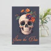 ゴシッエレガントク3Dフローラスカル日付の保存 招待状 (スタンド正面)