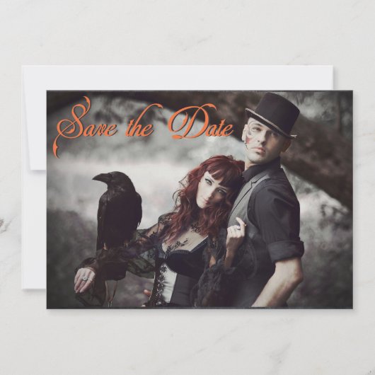 ゴシッエレガントク3Dフローラスカル日付の保存 招待状 (正面)