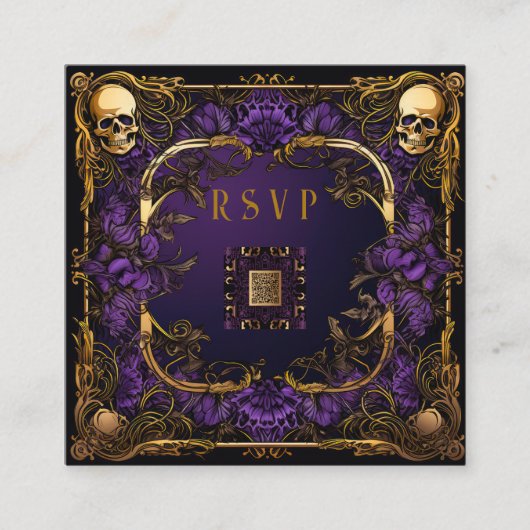 ゴシッエレガントクQRコードウェディングRSVP エンクロージャーカード (正面)