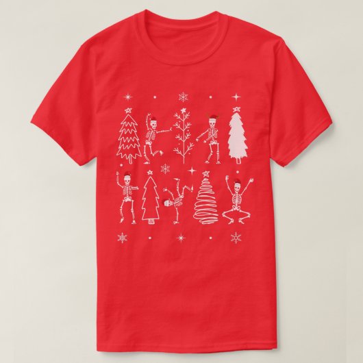 ゴシックおもしろいクリスマス、スケルトン踊りクリスマス Tシャツ (デザイン正面)