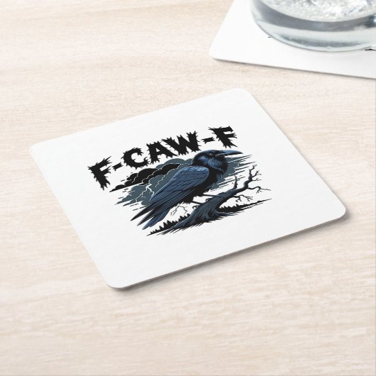 ゴシックおもしろいクロウユーモアF-Caw-Fエッセンシャルミニマル スクエアペーパーコースター (アングル)